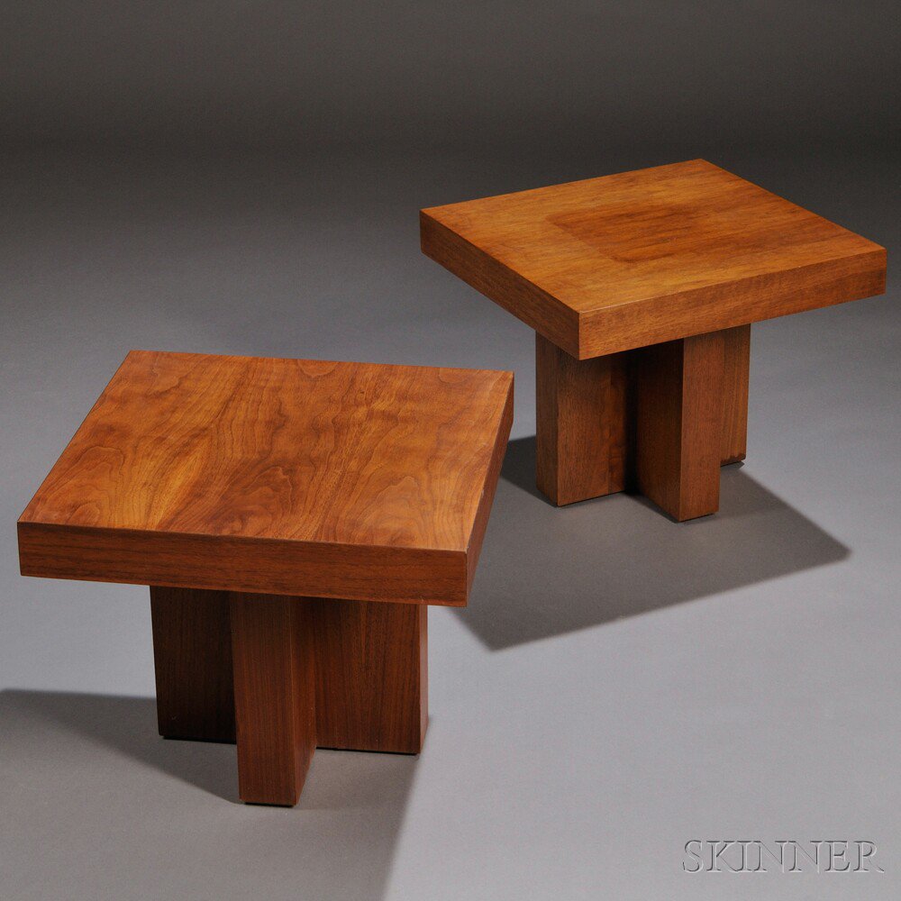 Appraisal: Pair of Milo Baughman Side Tables Walnut veneers United States