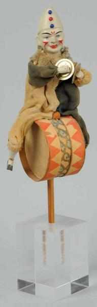 Appraisal: Early Composition Clown on Stick Toy German Composition head wooden