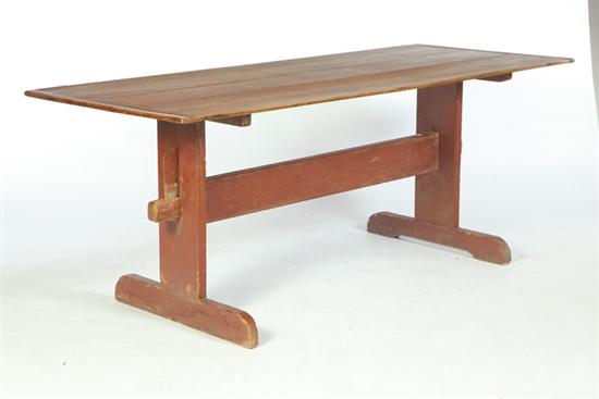 Appraisal: TRESTLE TABLE American early th century pine Scrubbed breadboard end