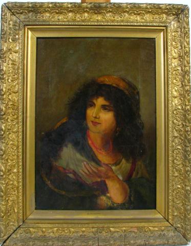 Appraisal: G Rimoni x oil on canvas unsigned portrait depicting peasant