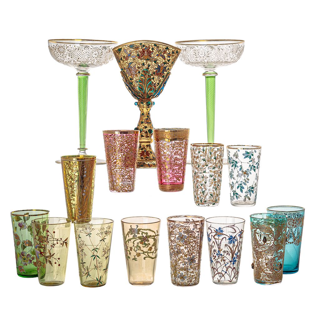 Appraisal: Sixteen Bohemian Glass Tumblers and Stems early th century all