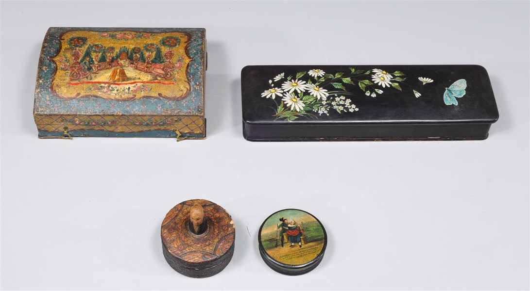 Appraisal: Group of four antique hand painted jewelry and trinket boxes