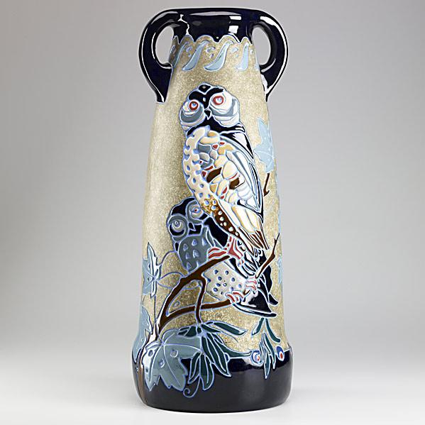 Appraisal: AMPHORA-WERKE RIESSNERStoneware vase with owls probably designed by Max von