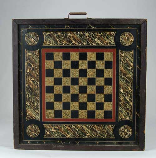 Appraisal: FINE INLAID MARBLE AND SLATE GAME BOARD Square checkerboard with