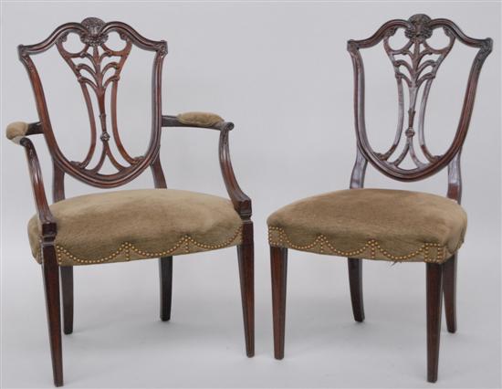 Appraisal: SET OF SIX CARVED SHIELD BACK DINING CHAIRS Mahogany One