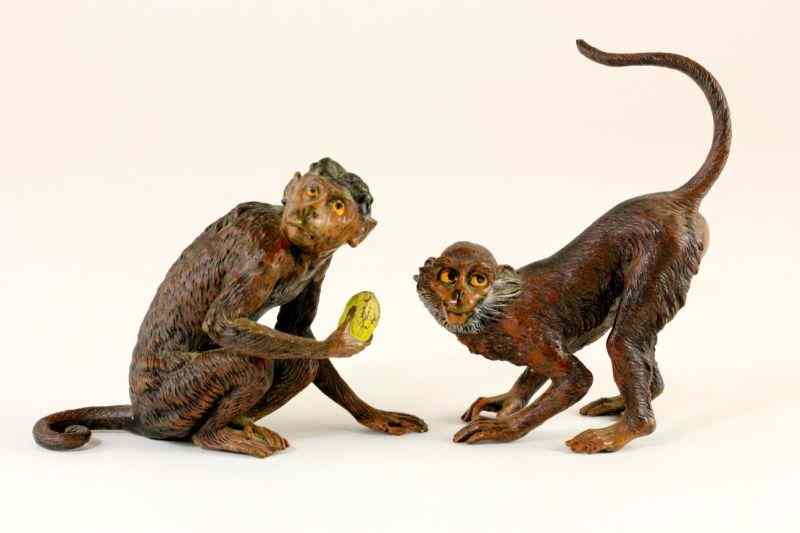 Appraisal: Pair of Antique Painted Bronze Monkeysfinely cast cold painted bronze