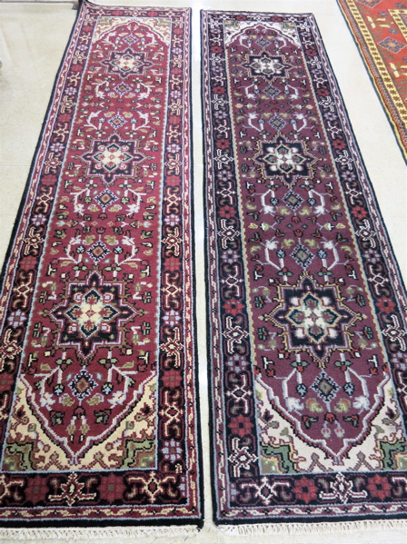 Appraisal: TWO HAND KNOTTED ORIENTAL RUNNERS Indo-Persians each a triple geometric