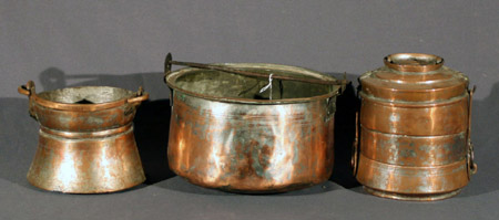 Appraisal: Three Middle Eastern Tinned Copper Vessels Late th- th Century