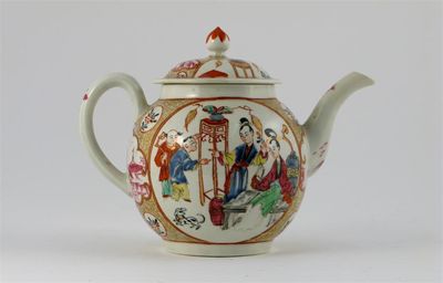 Appraisal: A Worcester teapot and cover each side painted with four