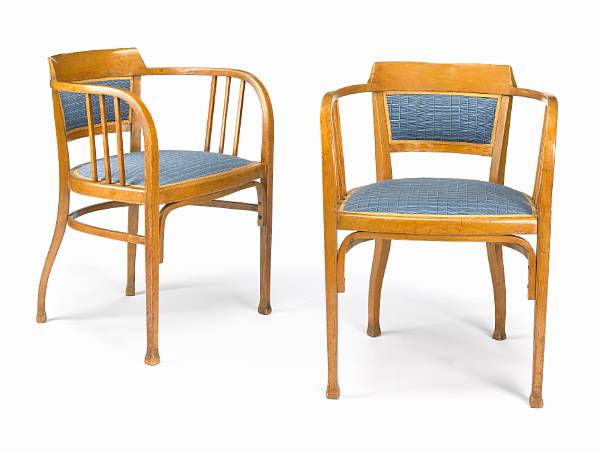 Appraisal: A pair of Thonet bentwood armchairs circa later upholstered seats