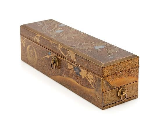 Appraisal: A Japanese Gilt Lacquer Rectangular Box Height x width inches