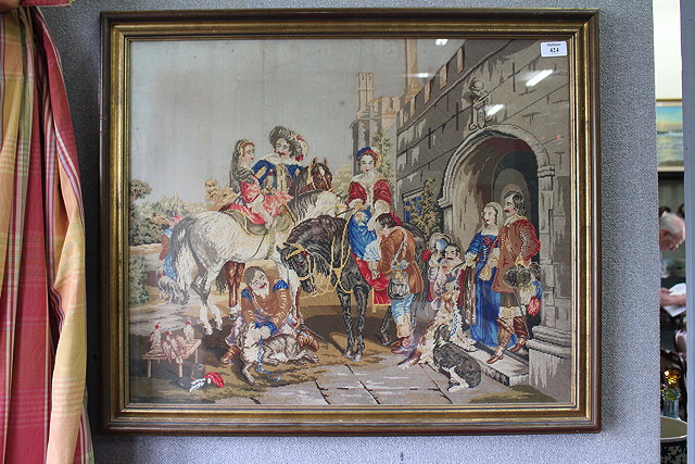 Appraisal: A BERLIN WOOLWORK PICTURE of a Cavalier and attendants outside