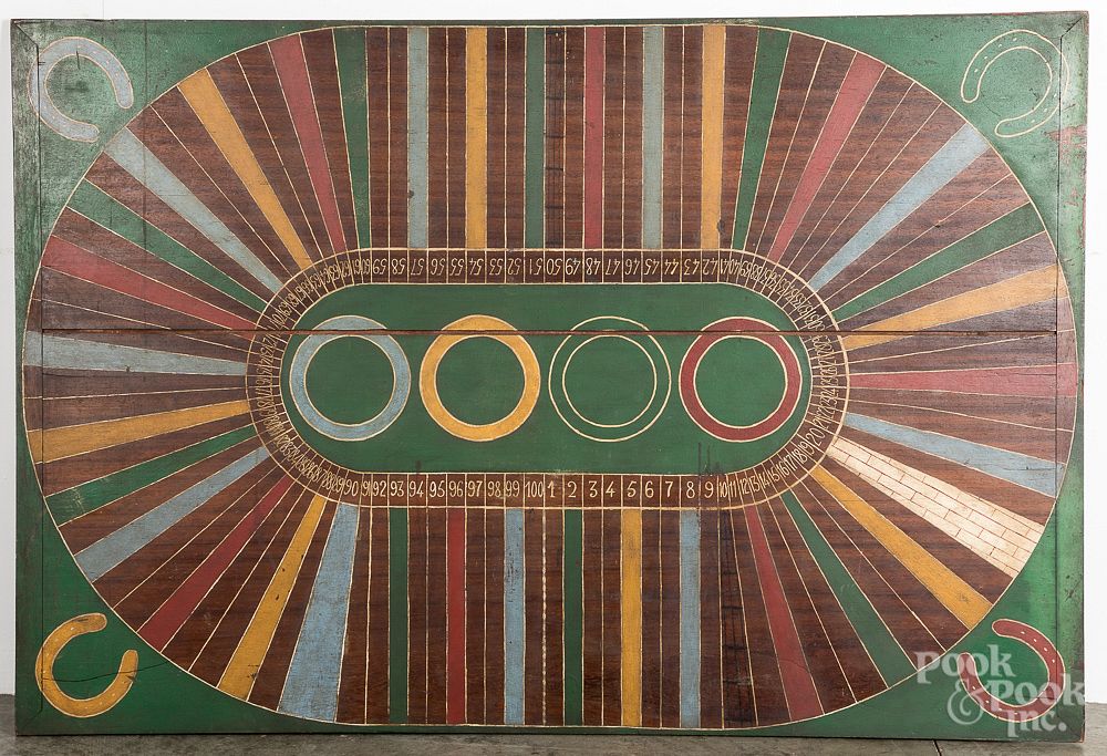 Appraisal: Large painted gameboard Large painted gameboard early mid th c