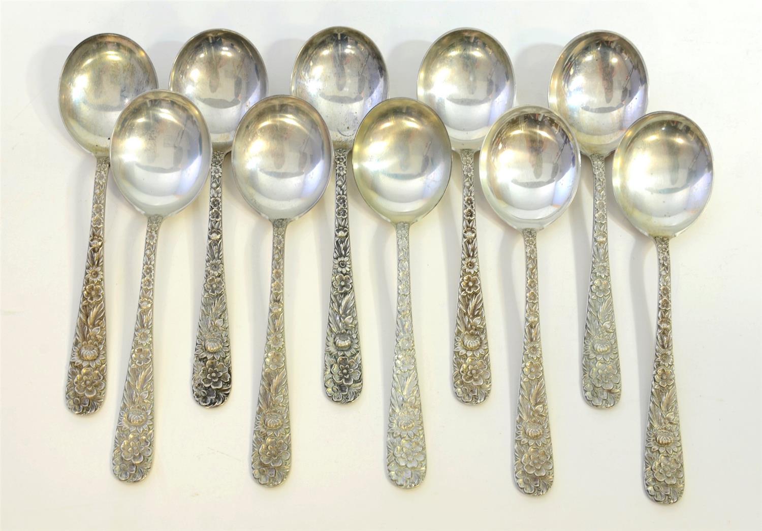 Appraisal: S Kirk Son Sterling Repousse soup spoons troy oz -