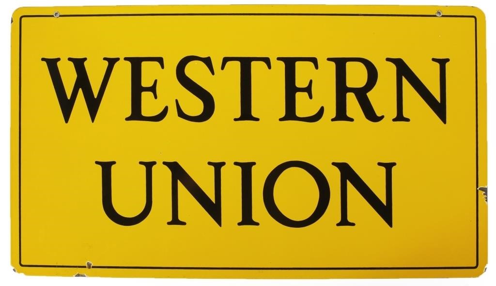 Appraisal: Enamelled Western Union logo advertising sign in excellent condition Circa