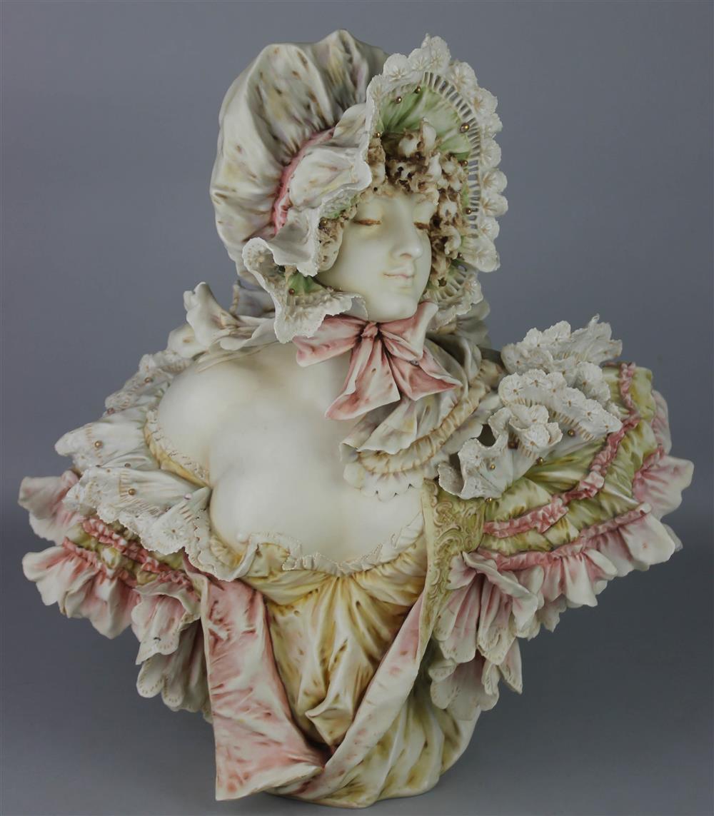 Appraisal: RIESSNER STELLMACHER KESSEL PAINTED PORCELAIN BUST OF A BEAUTY late