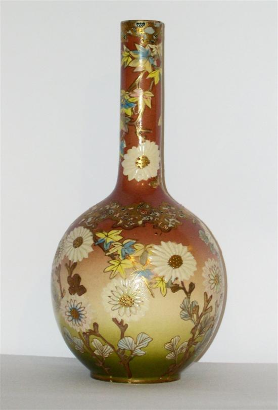 Appraisal: Satsuma earthenware vase Japanese Meji period bottle form with polychrome