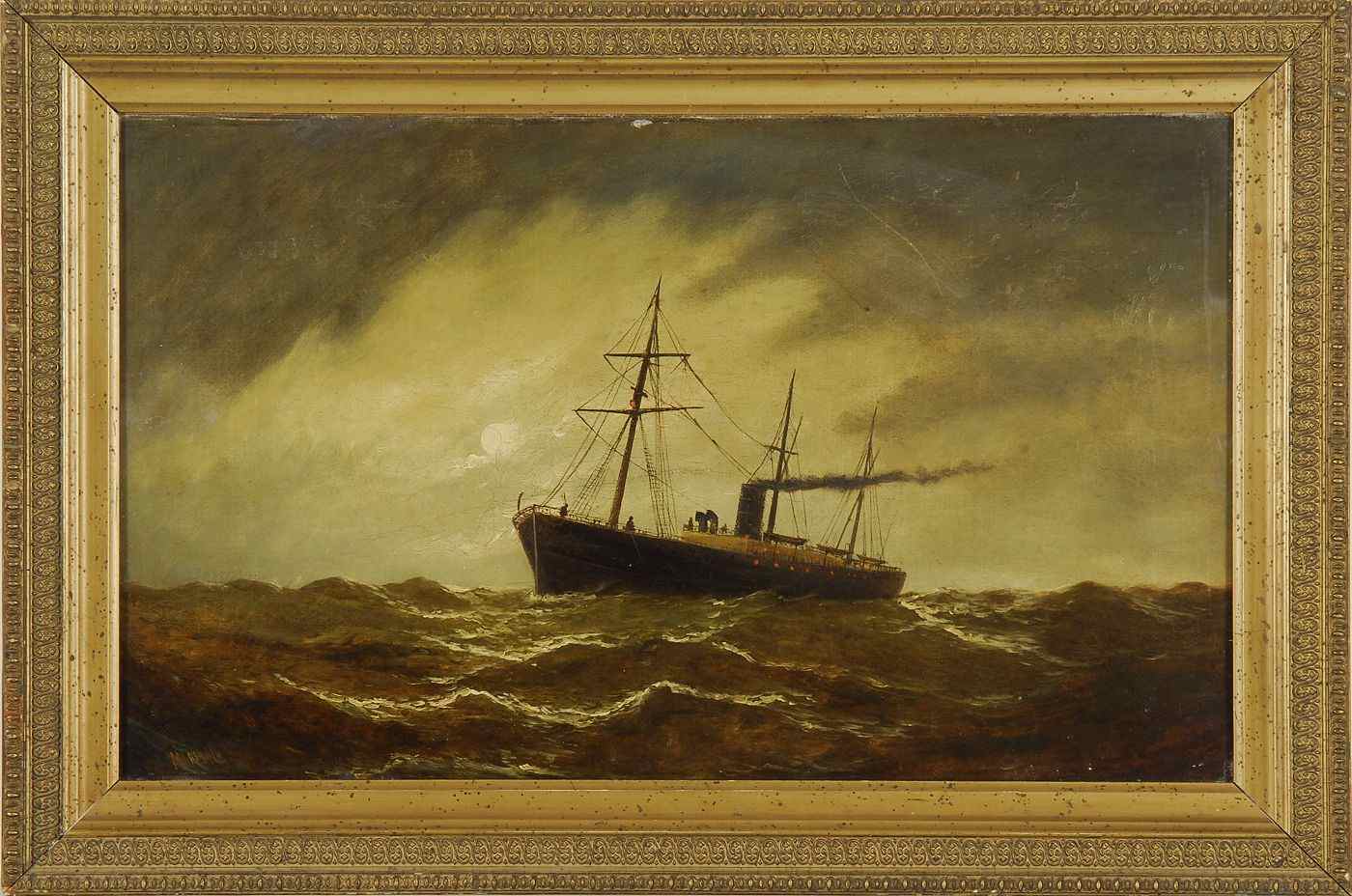 Appraisal: AMERICAN SCHOOL th CenturyA transitional steam sail ship at moonlight