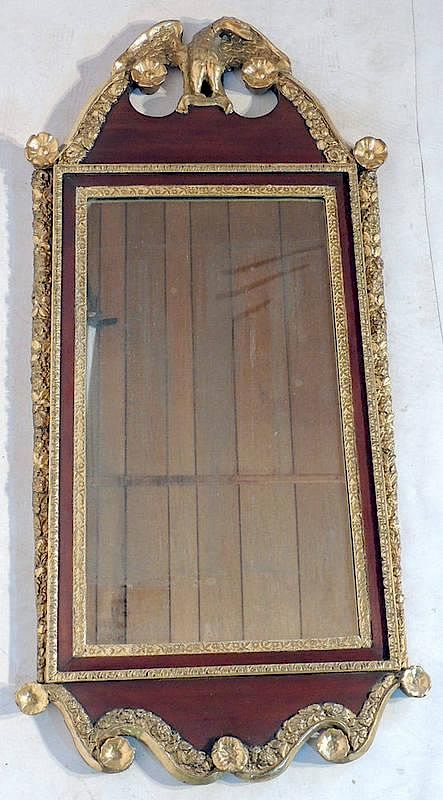 Appraisal: Georgian Mahogany and Parcel-Gilt Mirror With broken-arch pediment top centered