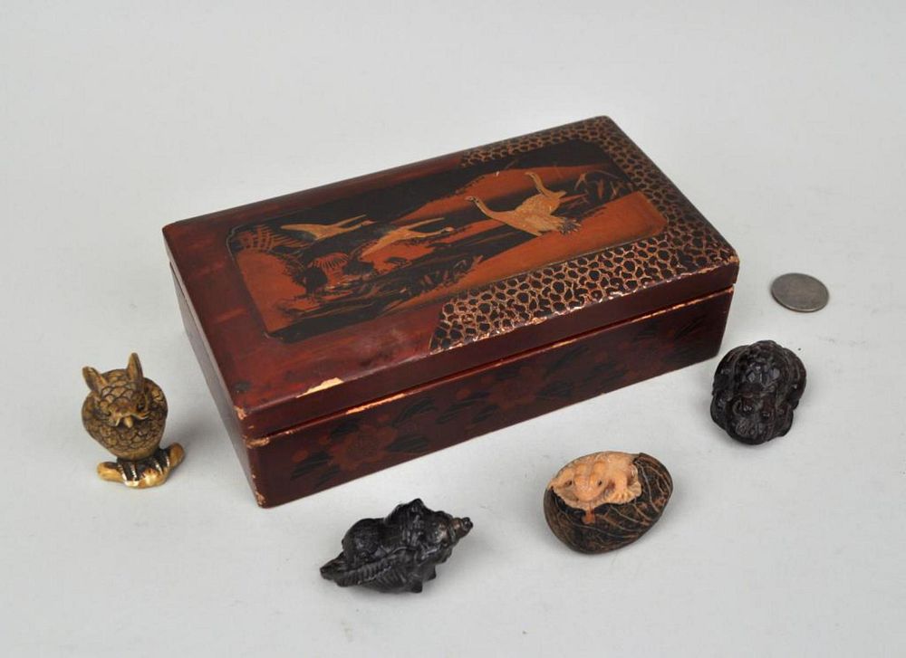 Appraisal: Four Japanese Carved Netsuke Lacquer Box comprising two wood and