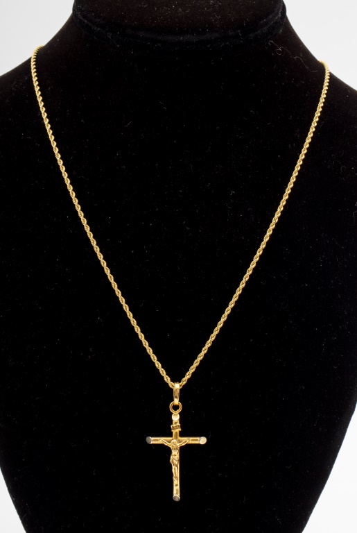 Appraisal: K GOLD CRUCIFIX PENDANT NECKLACE LOT Vintage K yellow gold