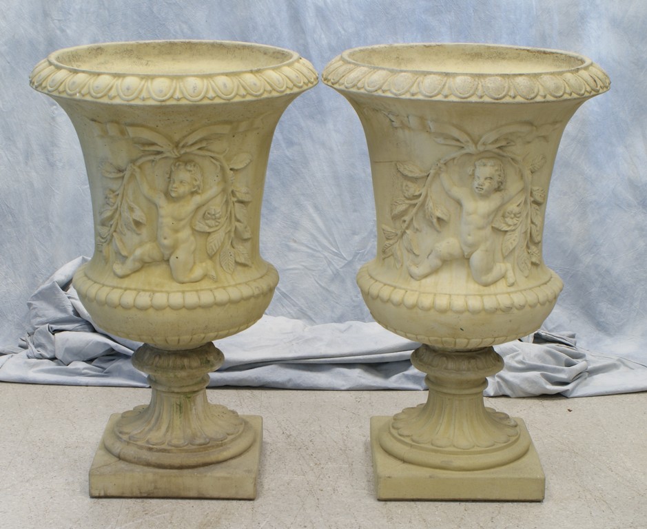 Appraisal: Pair of cast stone garden planters pieces marked HGC Made