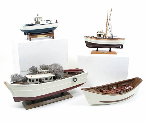 Appraisal: A collection of four paint decorated wood models of fishing