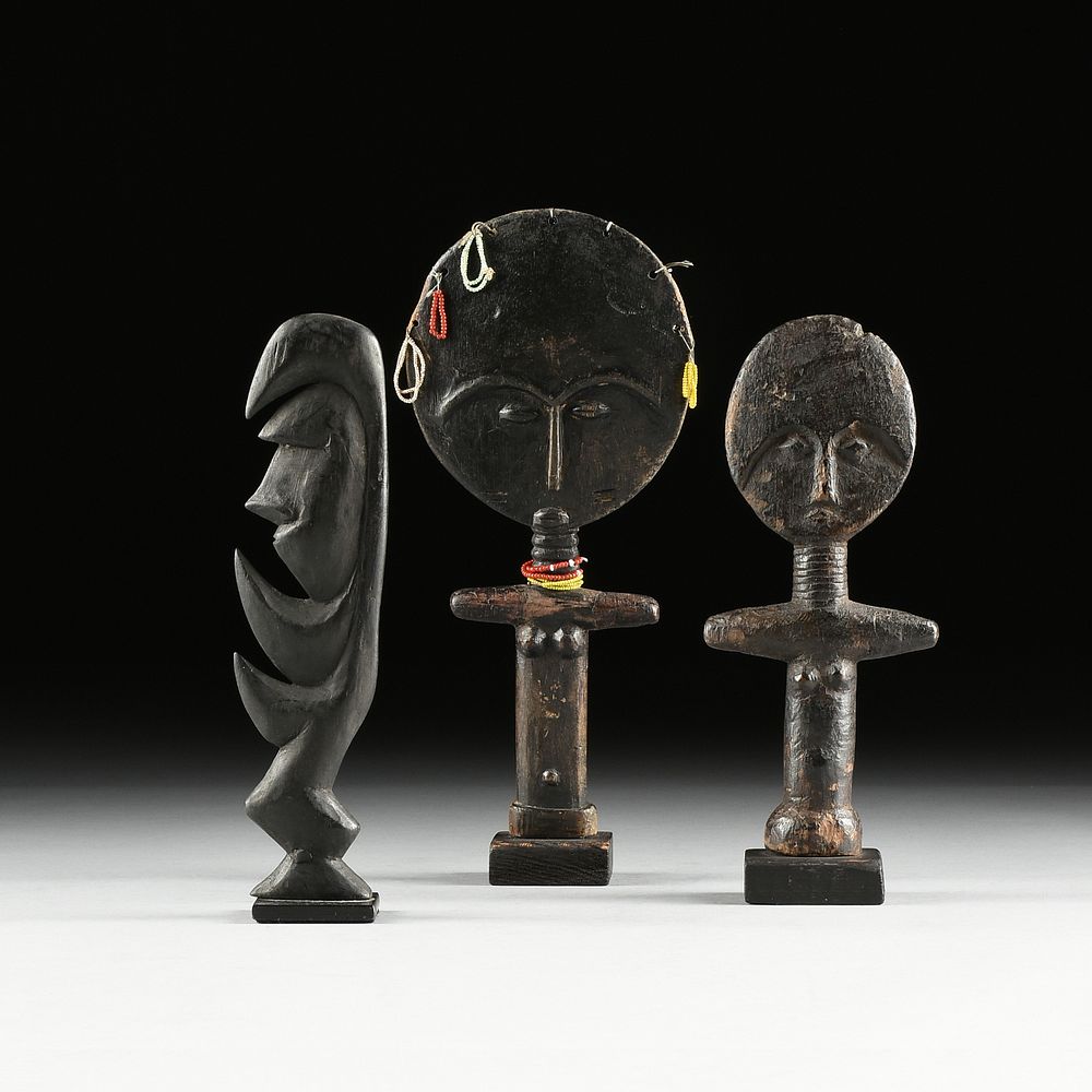 Appraisal: A GROUP OF THREE AFRICAN AND OCEANIC SCULPTURES TWO ASANTE