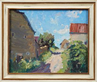 Appraisal: B Debergh Country Road th c oil on board signed