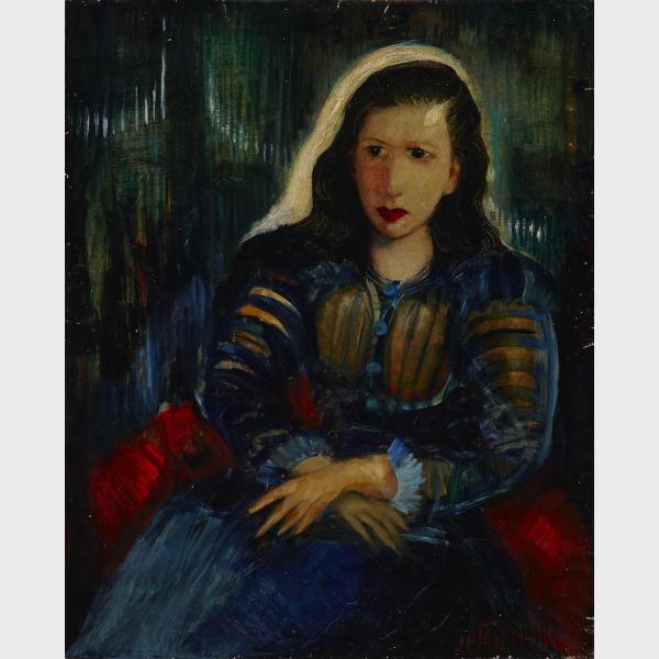 Appraisal: Janis Ferdinands Tidemanis - BANJANA GIRL IN A PIN-STRIPED DRESS