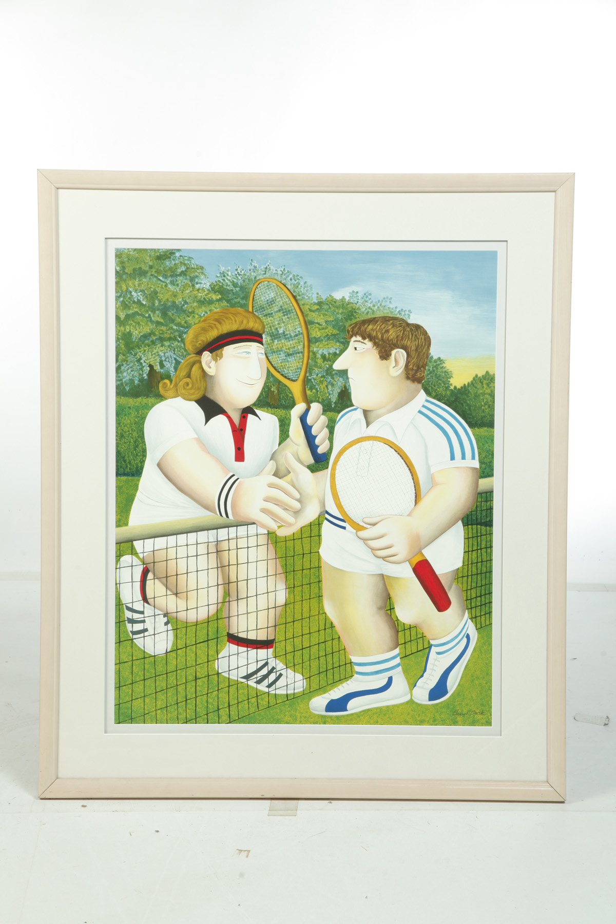 Appraisal: FRAMED PRINT OF TENNIS PLAYERS BY BERYL COOK American th