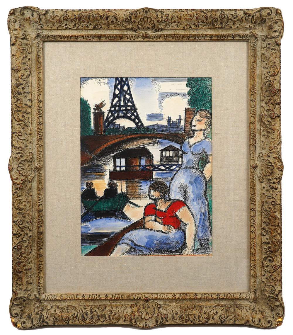 Appraisal: MARCEL GROMAIRE 'EIFFEL TOWER' WATERCOLORMarcel Gromaire France - Pen and