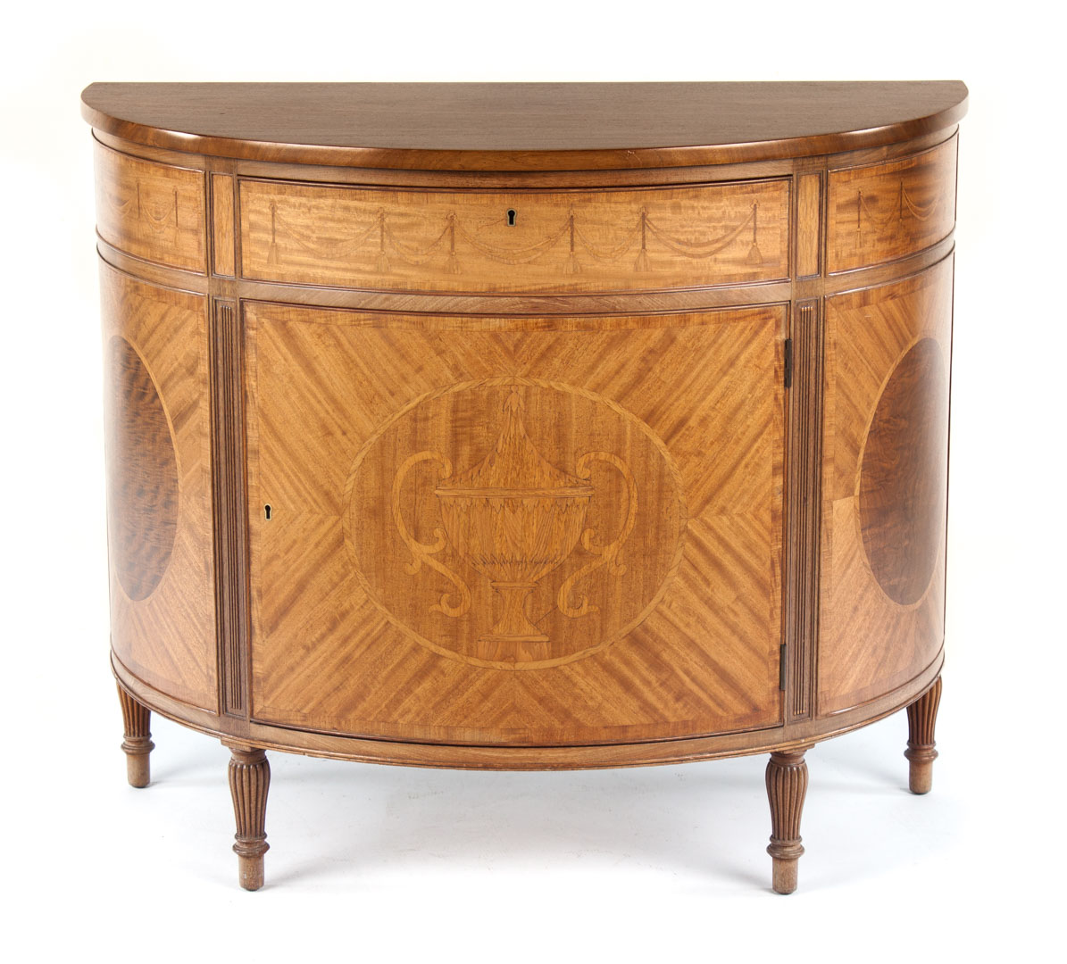 Appraisal: Potthast Adam style demilune side cabinet marquetry and parquetry inlaid