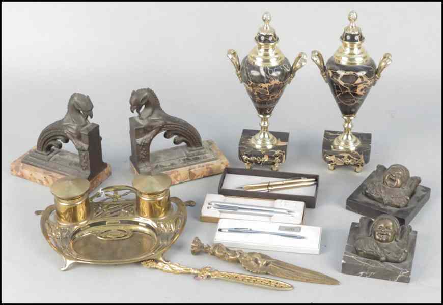 Appraisal: COLLECTION OF VARIOUS DESK ITEMS Three pairs of marble and