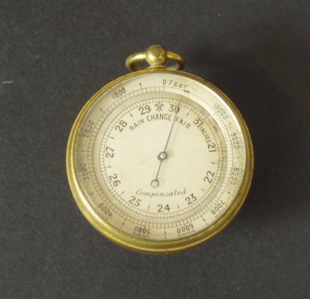 Appraisal: A th century brass pocket barometer with silvered dial and