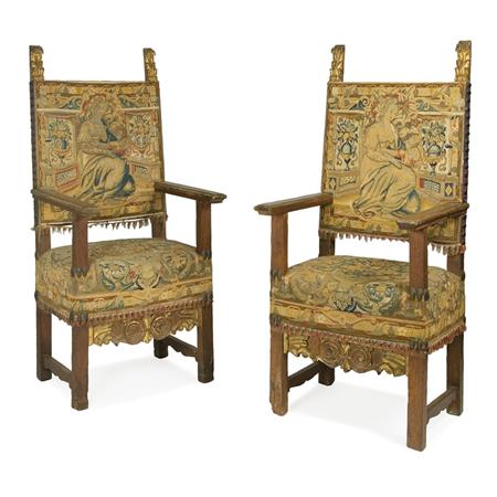 Appraisal: Pair of Continental Parcel Gilt Walnut Armchairs Estimate -