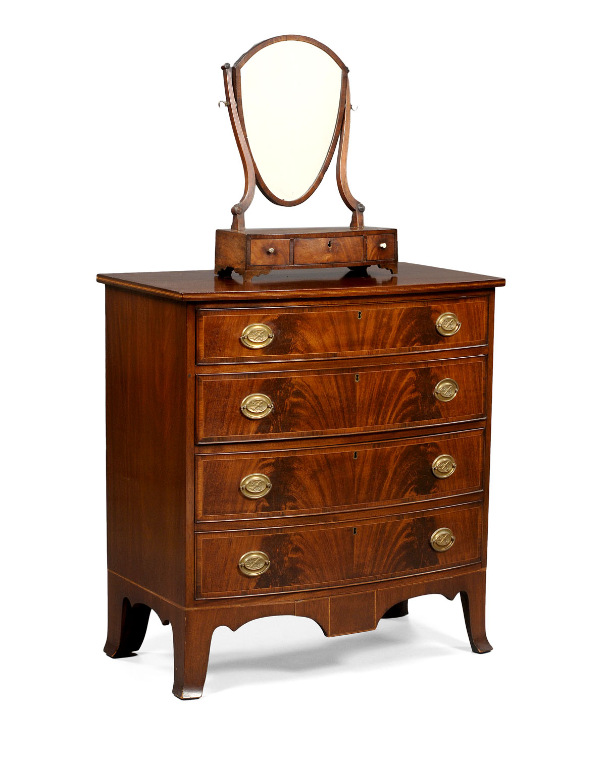 Appraisal: ENGLISH MAHOGANY BOW FRONT DRESSING MIRROR The shield-form mirror pivoting