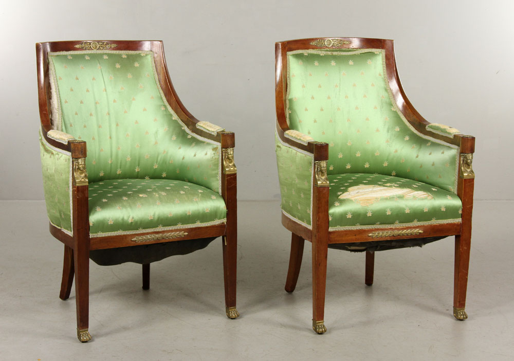 Appraisal: - Pair French Empire II Bergeres Pair Of French Empire