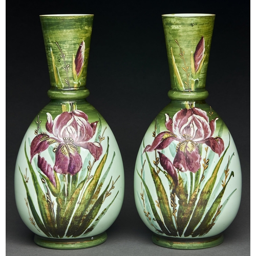 Appraisal: A pair of Victorian cold painted green glass vases decorated