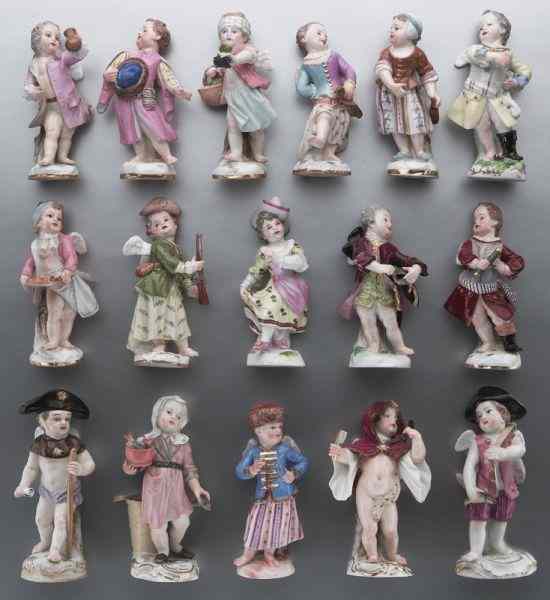 Appraisal: Meissen porcelain figures of puttiin disguise including fishermen soldiers peasants