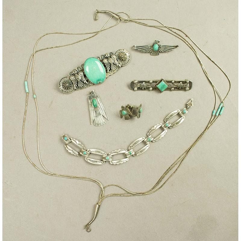 Appraisal: Assorted Sterling Silver Indian Turquoise Jewelry Assorted sterling silver Indian