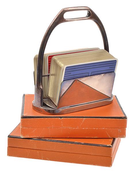 Appraisal: A HERMES SILVER PLATED CARD STAND COMPLETE WITH CARDS AND