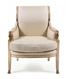 Appraisal: An Empire Style Painted and Gilt Armchair Height inches An