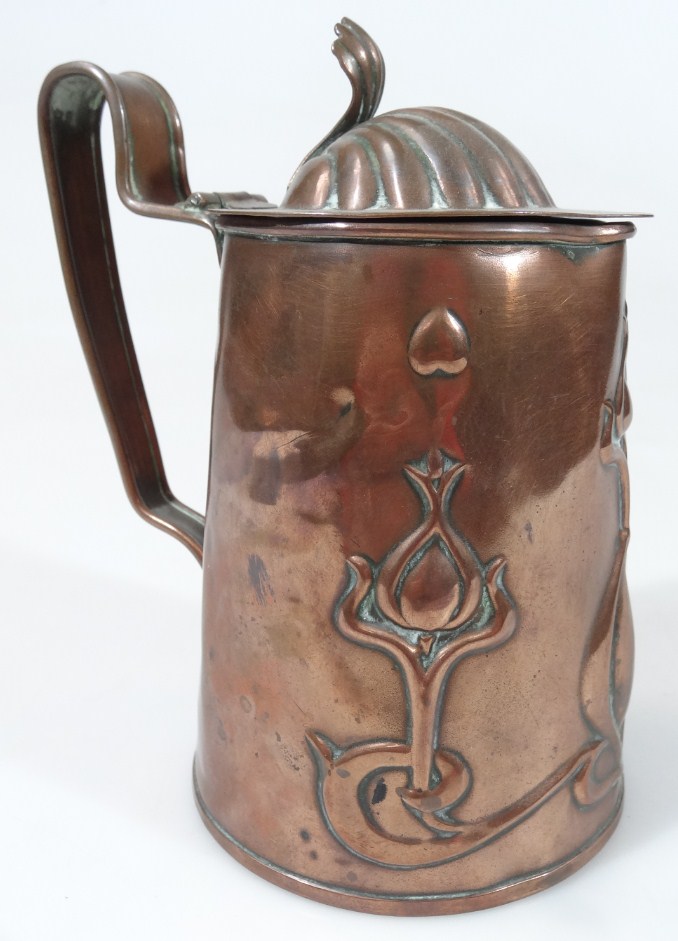 Appraisal: A JS S copper Art Nouveau jug with domed shell