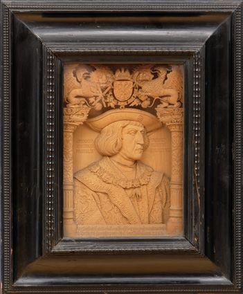 Appraisal: PORTRAIT OF KAISER MAXIMILIAN I Carved wood relief with paper