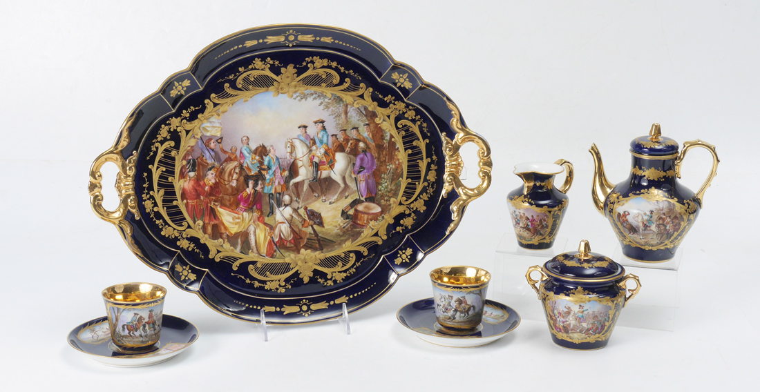 Appraisal: SEVRES PAINTED PORCELAIN CABARET SET pieces total each with cobalt