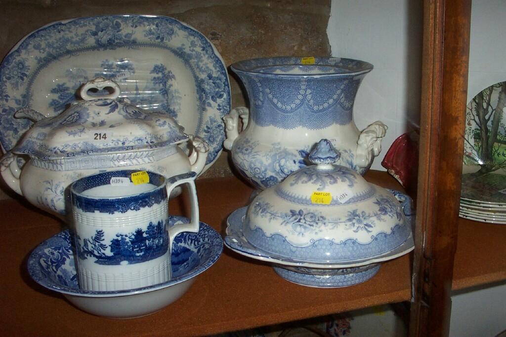 Appraisal: An th century blue and white printed tankard of cylindrical