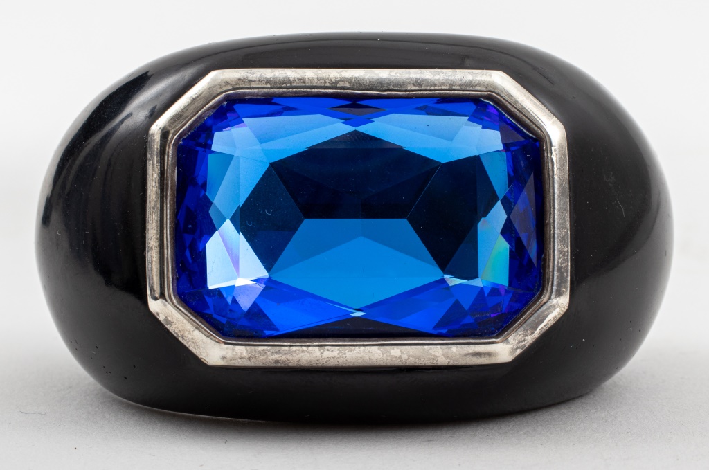 Appraisal: DANIEL SWAROVSKI BLUE CRYSTAL CUFF BRACELET Vintage Daniel Swarovski Austrian