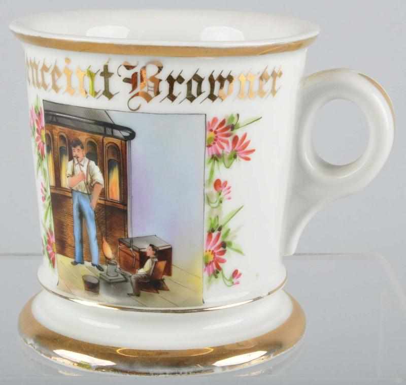 Appraisal: Glass Blower Shaving Mug Description Marked Venceint Bromner across top