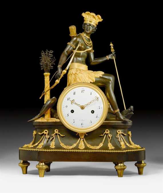 Appraisal: MANTEL CLOCK L'AMERIQUE Directoire by J S DEVERBERIE Jean Simon